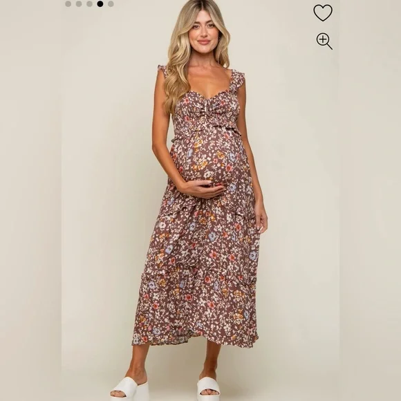 brown floral maternity dress First Light Floral Dress Medium / Green main image 0